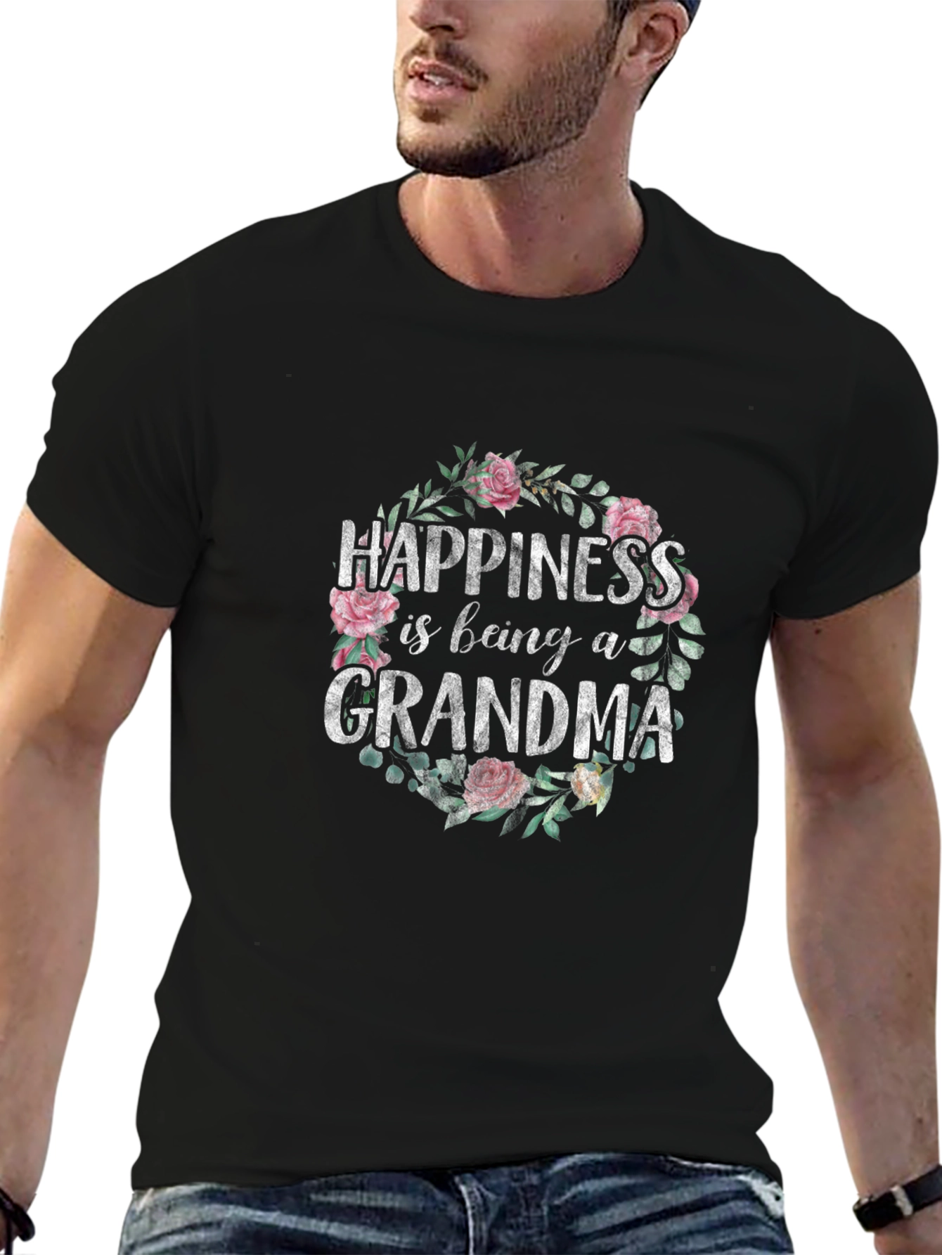 Grandma Happiness Floral Tee - Cute Family Gift