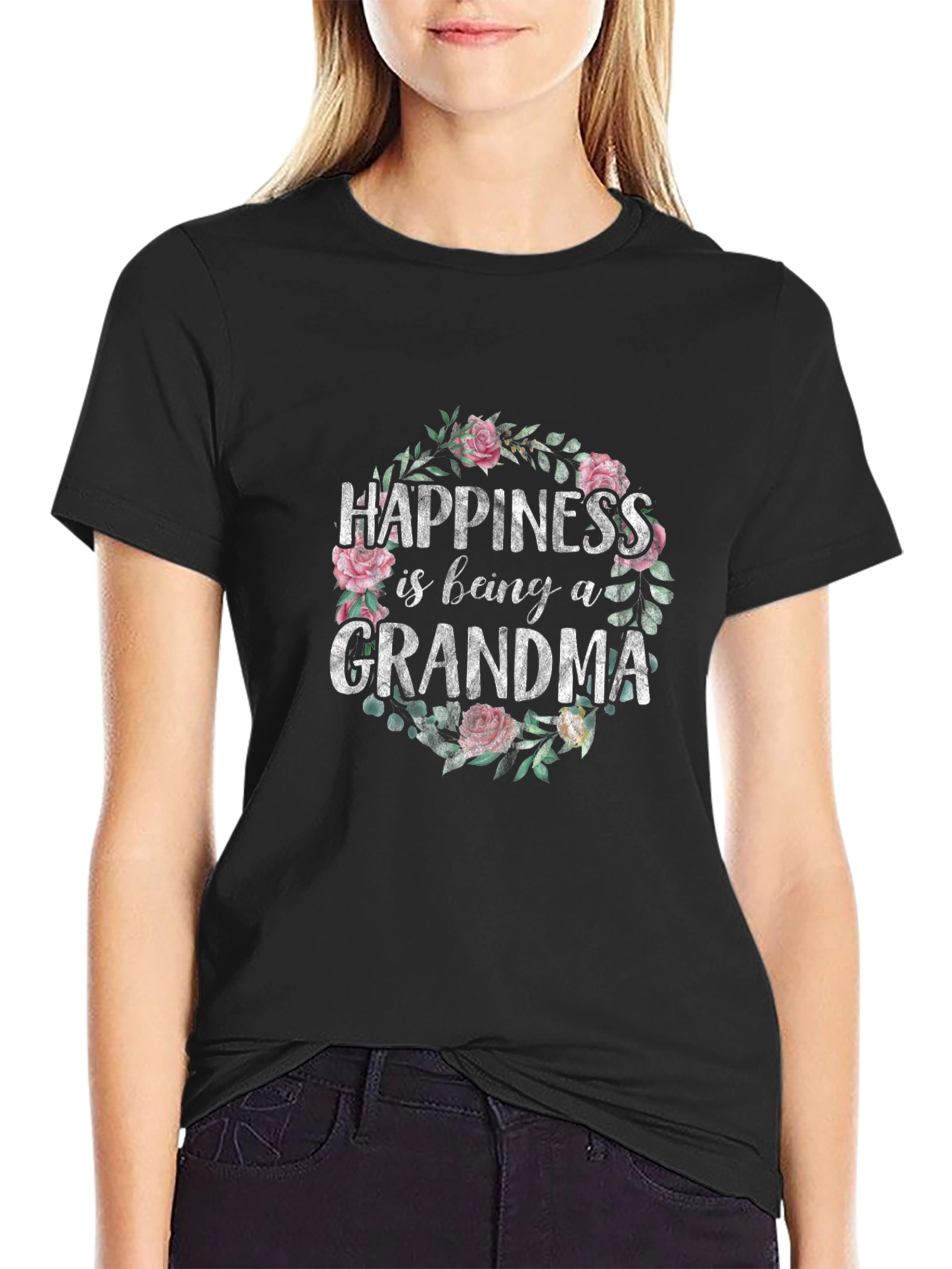 Grandma Happiness Floral Tee - Cute Family Gift