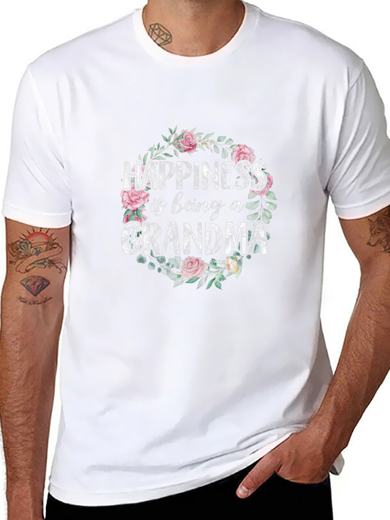 Grandma Happiness Floral Tee - Cute Family Gift