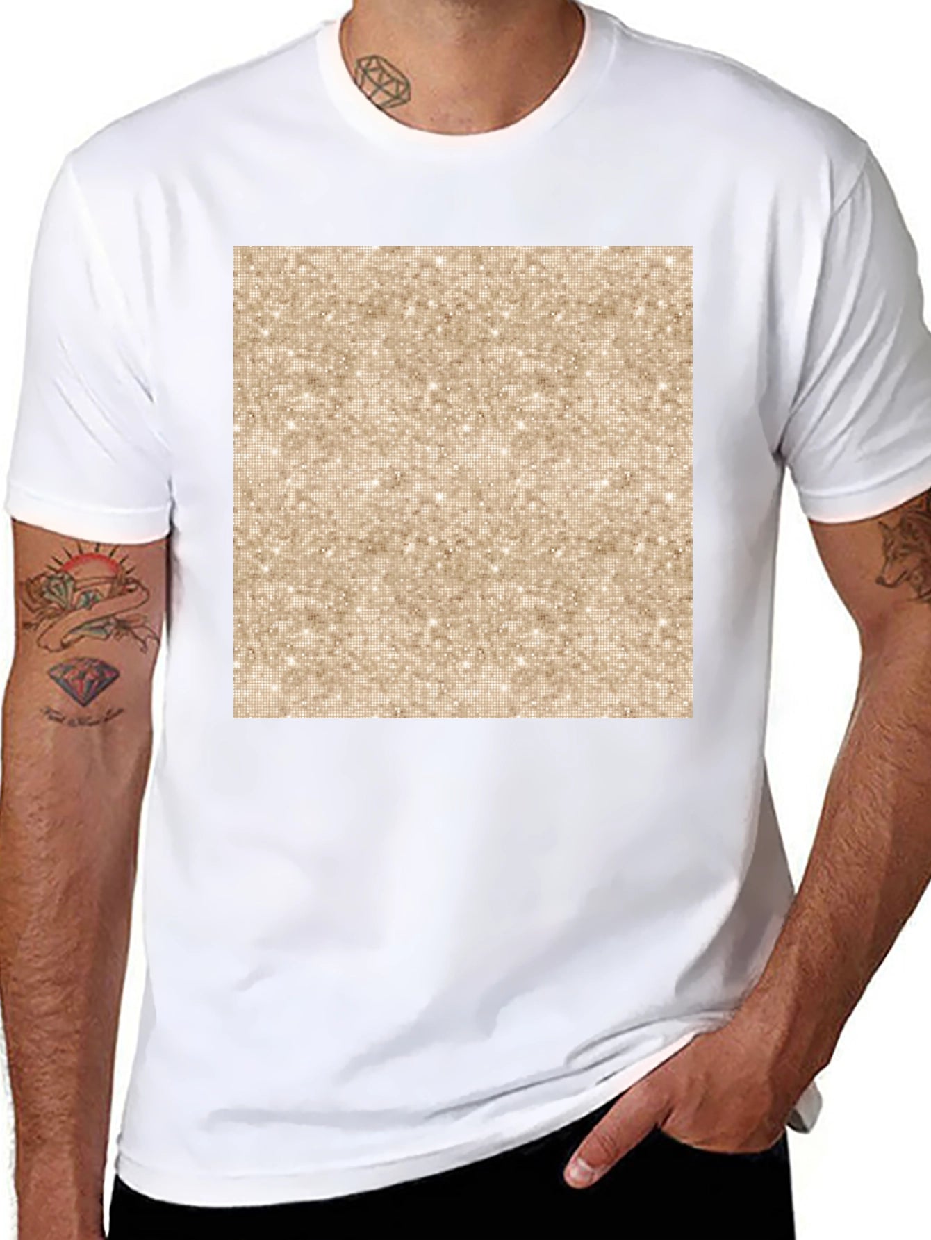 Stylish Black Tee with Glittery Gold Square Graphic