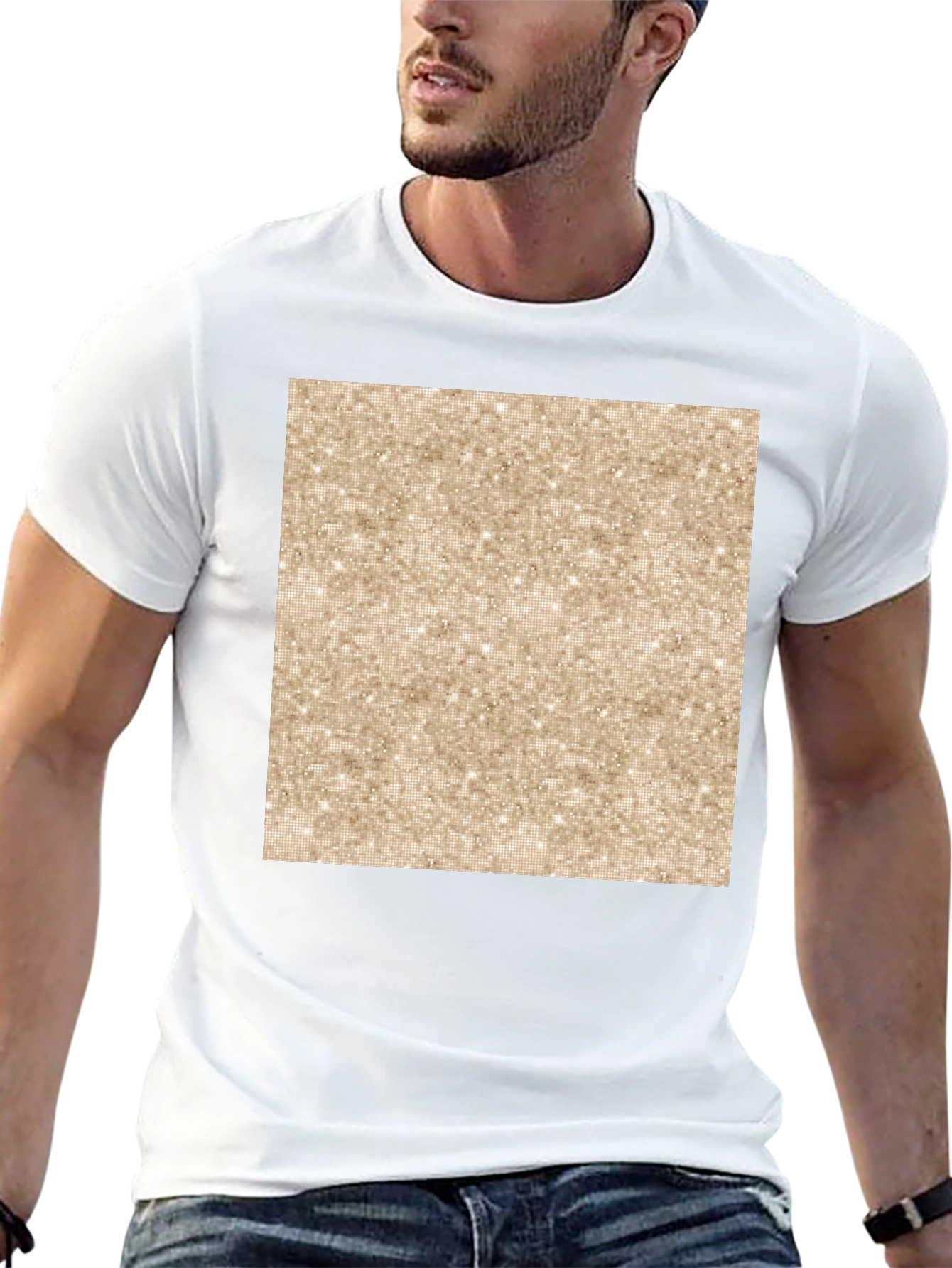 Stylish Black Tee with Glittery Gold Square Graphic