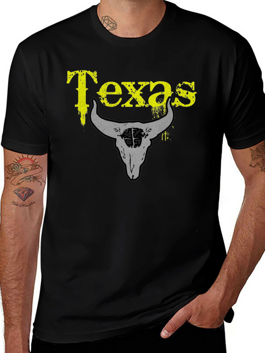 Texas Bull Skull Graphic T-Shirt - Black
