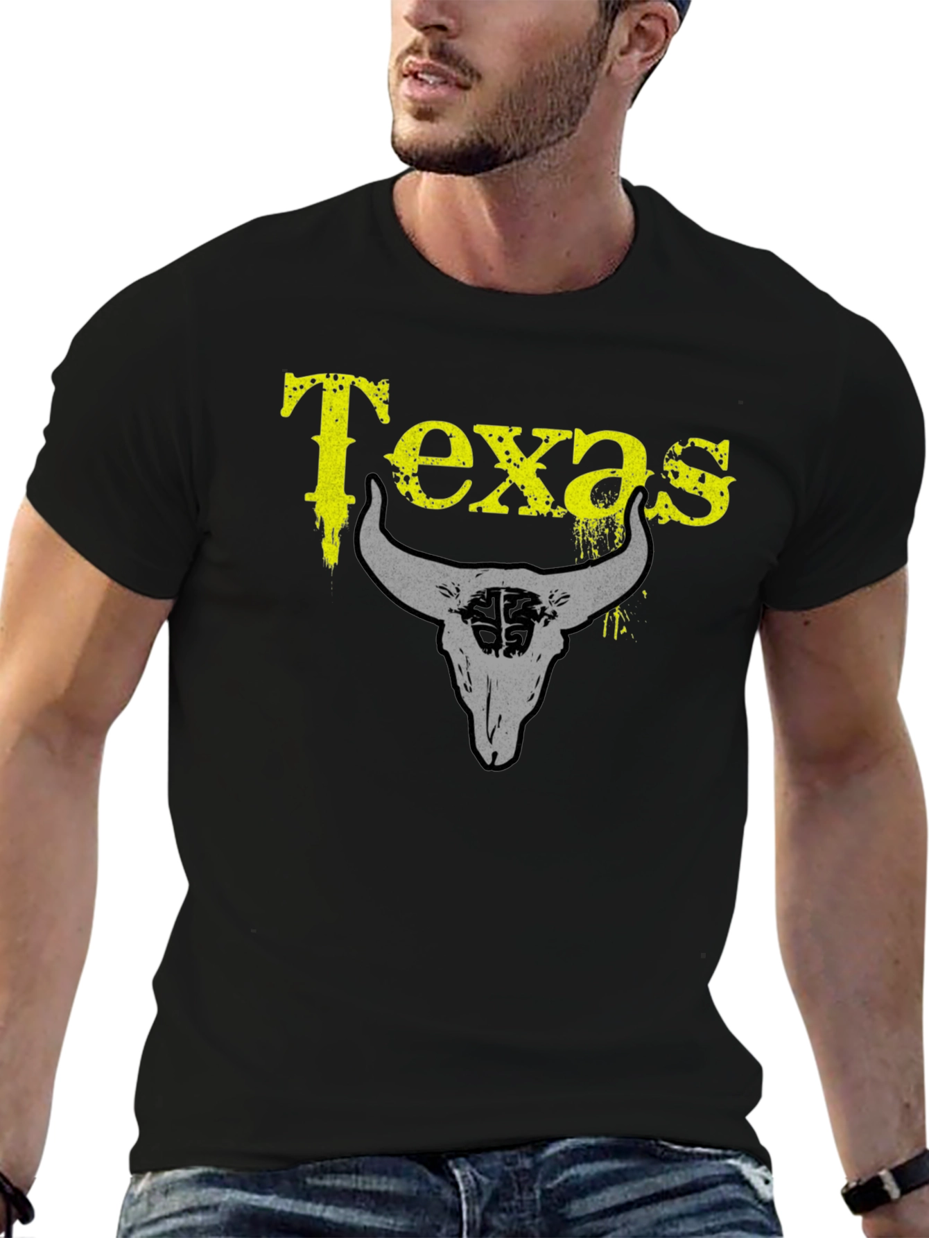 Texas Bull Skull Graphic T-Shirt - Black
