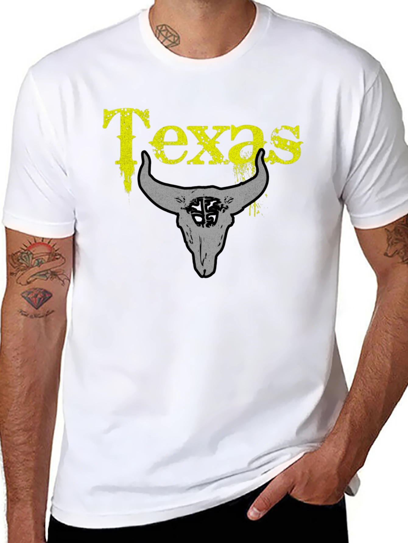 Texas Bull Skull Graphic T-Shirt - Black