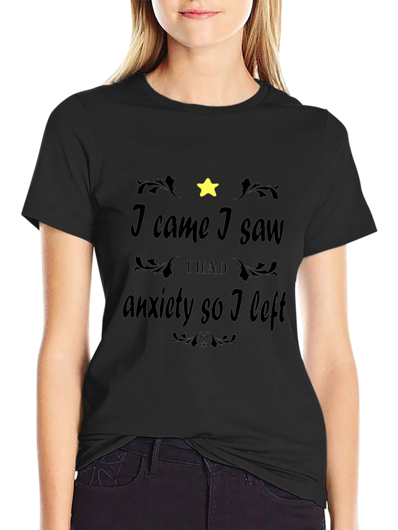 Anxiety Humor Black Graphic Tee Shirt