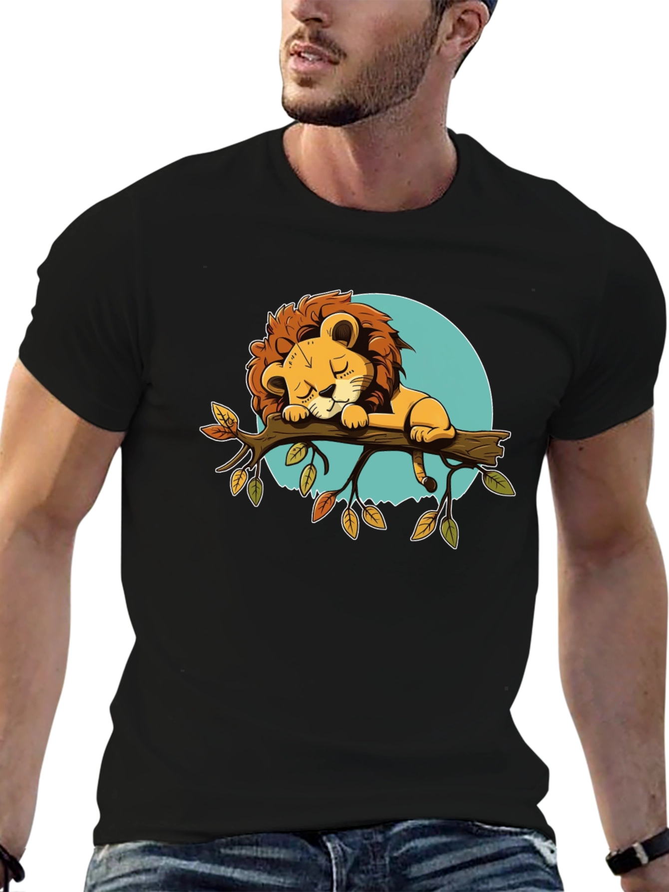 Sleeping Lion Graphic Tee - Cute Cartoon Design