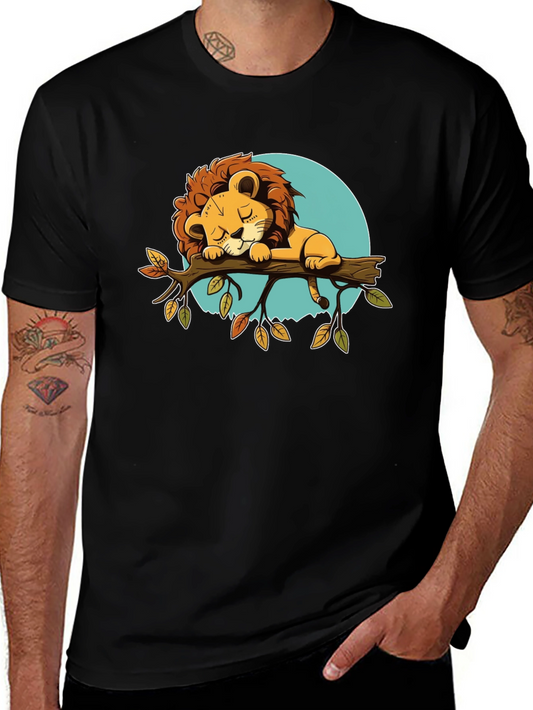 Sleeping Lion Graphic Tee - Cute Cartoon Design