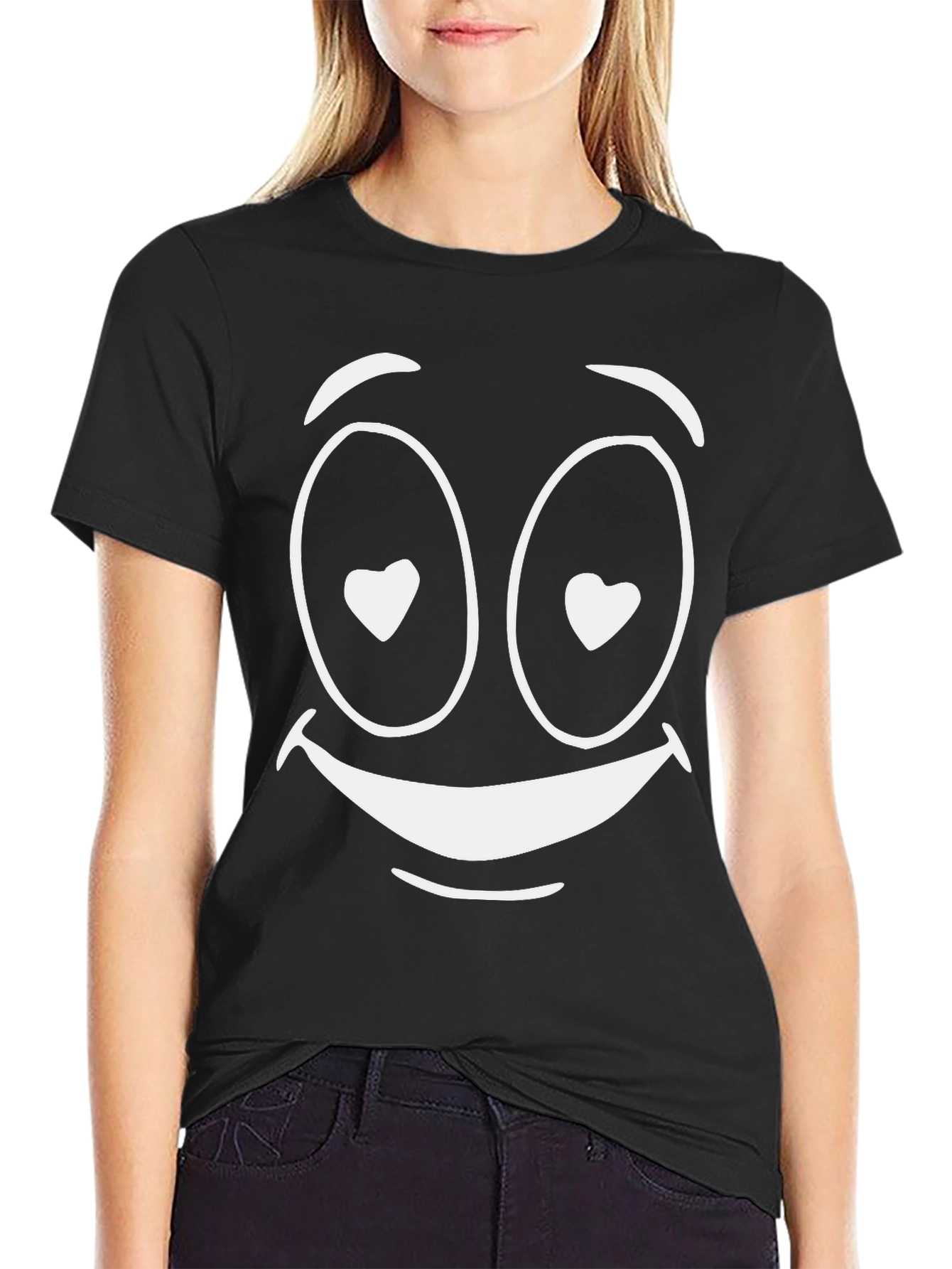 Love Struck Smiley Face T-Shirt - Black