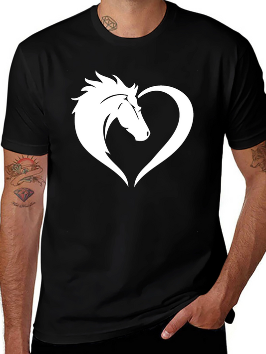 Horse Love Heart Graphic Tee - Black Cotton T-Shirt