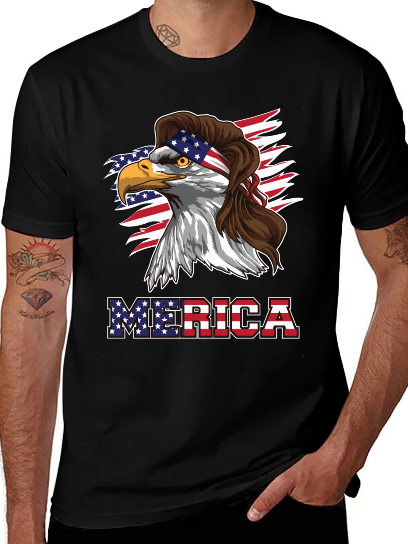 Patriotic Eagle Mullet Graphic T-Shirt