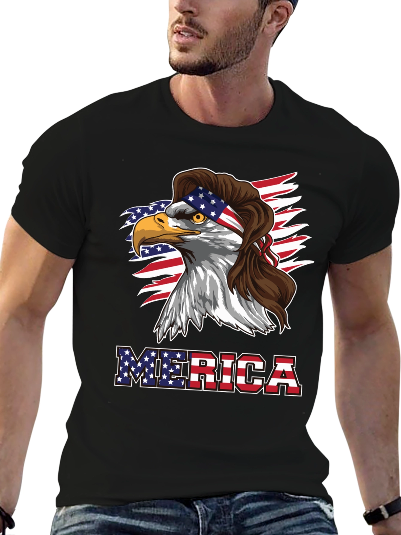 Patriotic Eagle Mullet Graphic T-Shirt