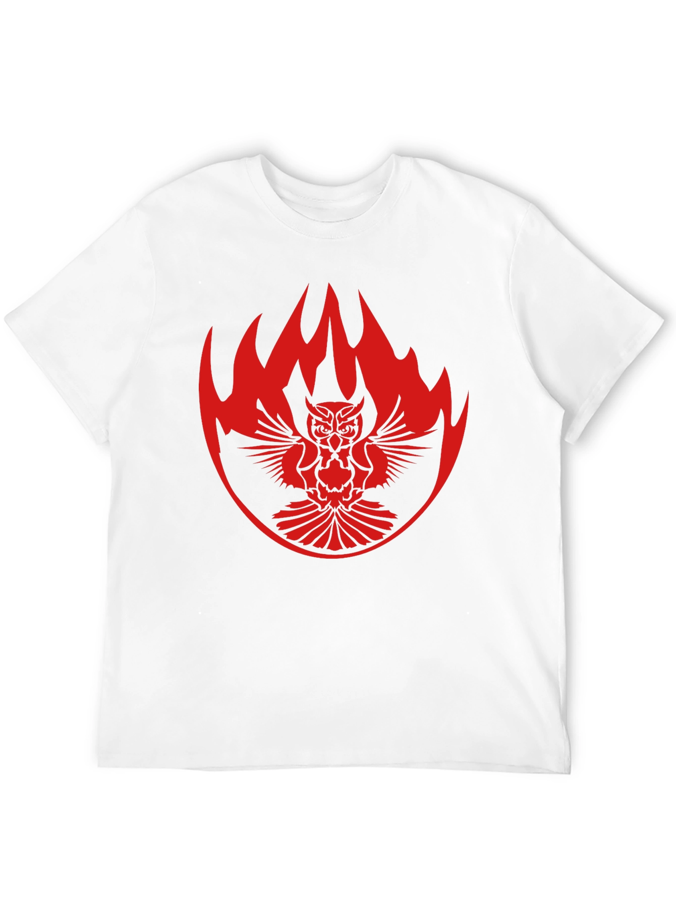 Black T-Shirt with Owl & Flame Design