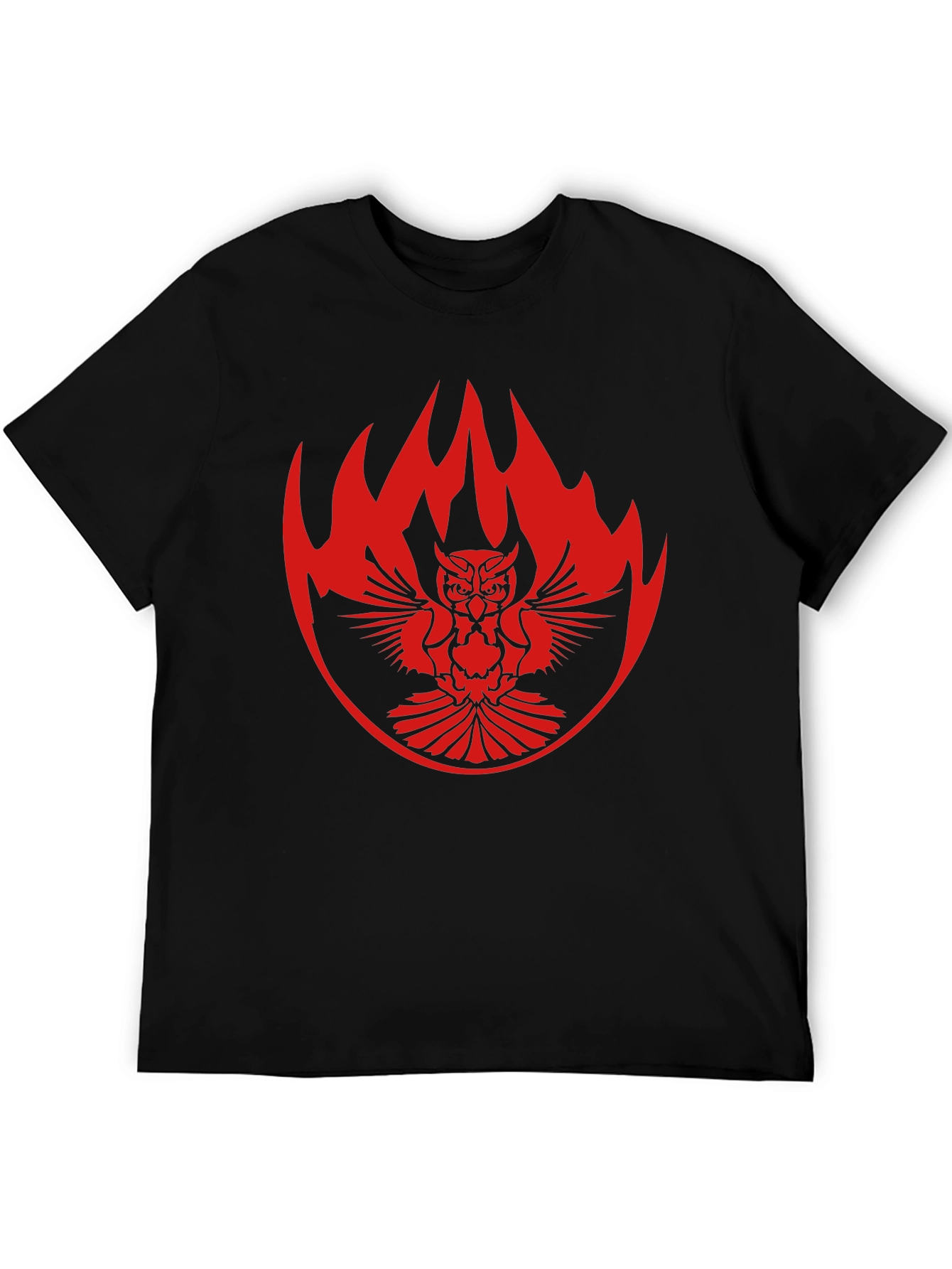 Black T-Shirt with Owl & Flame Design