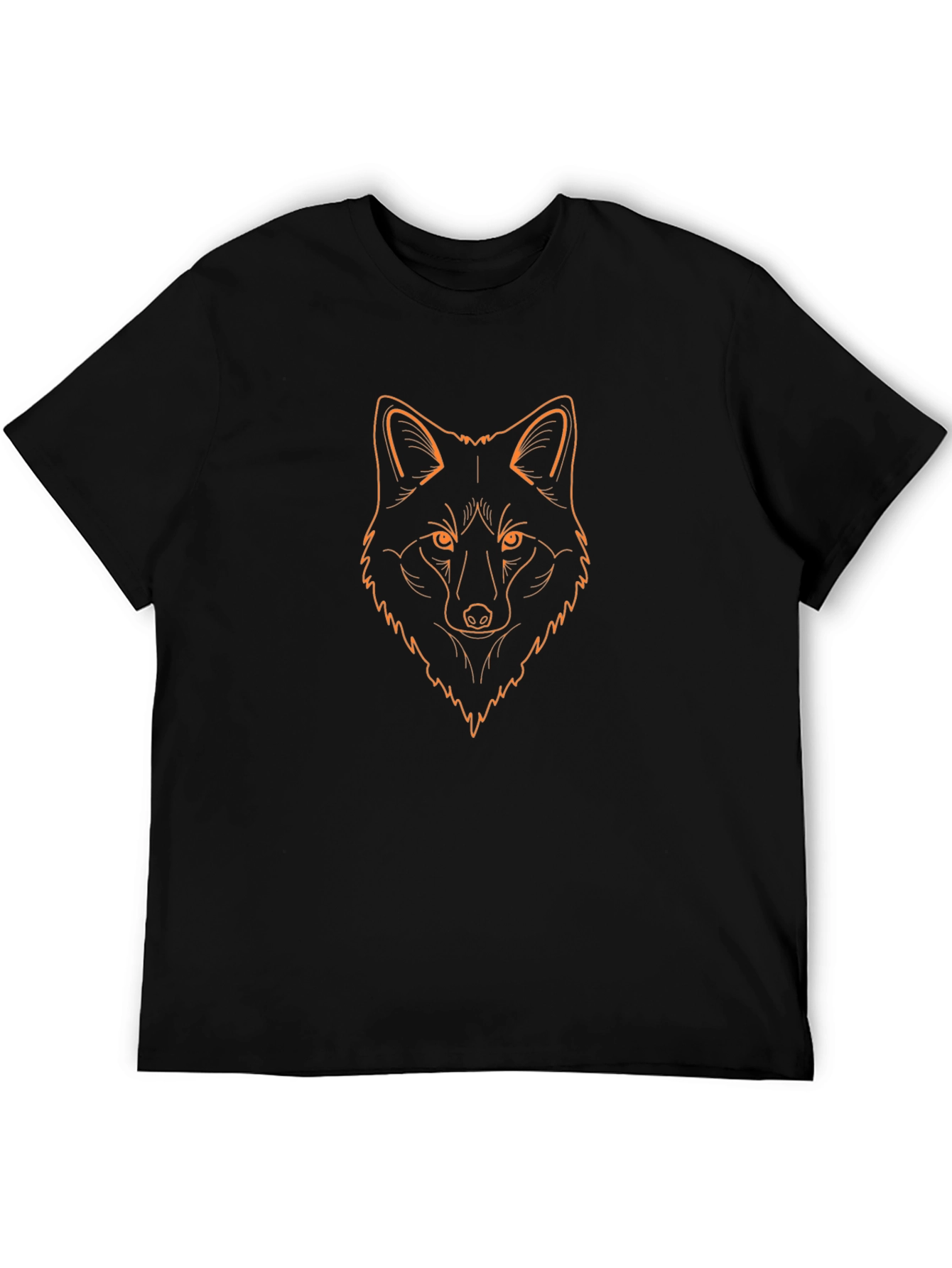 Black T-Shirt with Orange Fox Head Outline Design