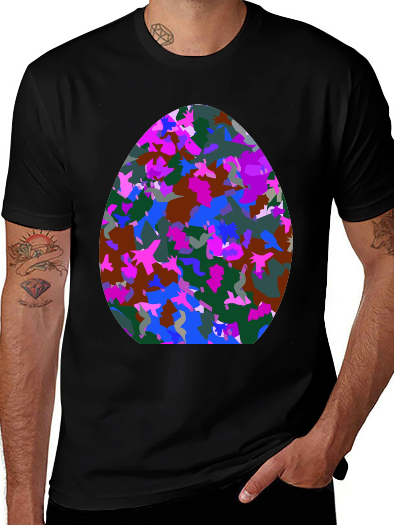 Abstract Egg Pattern Black T-Shirt