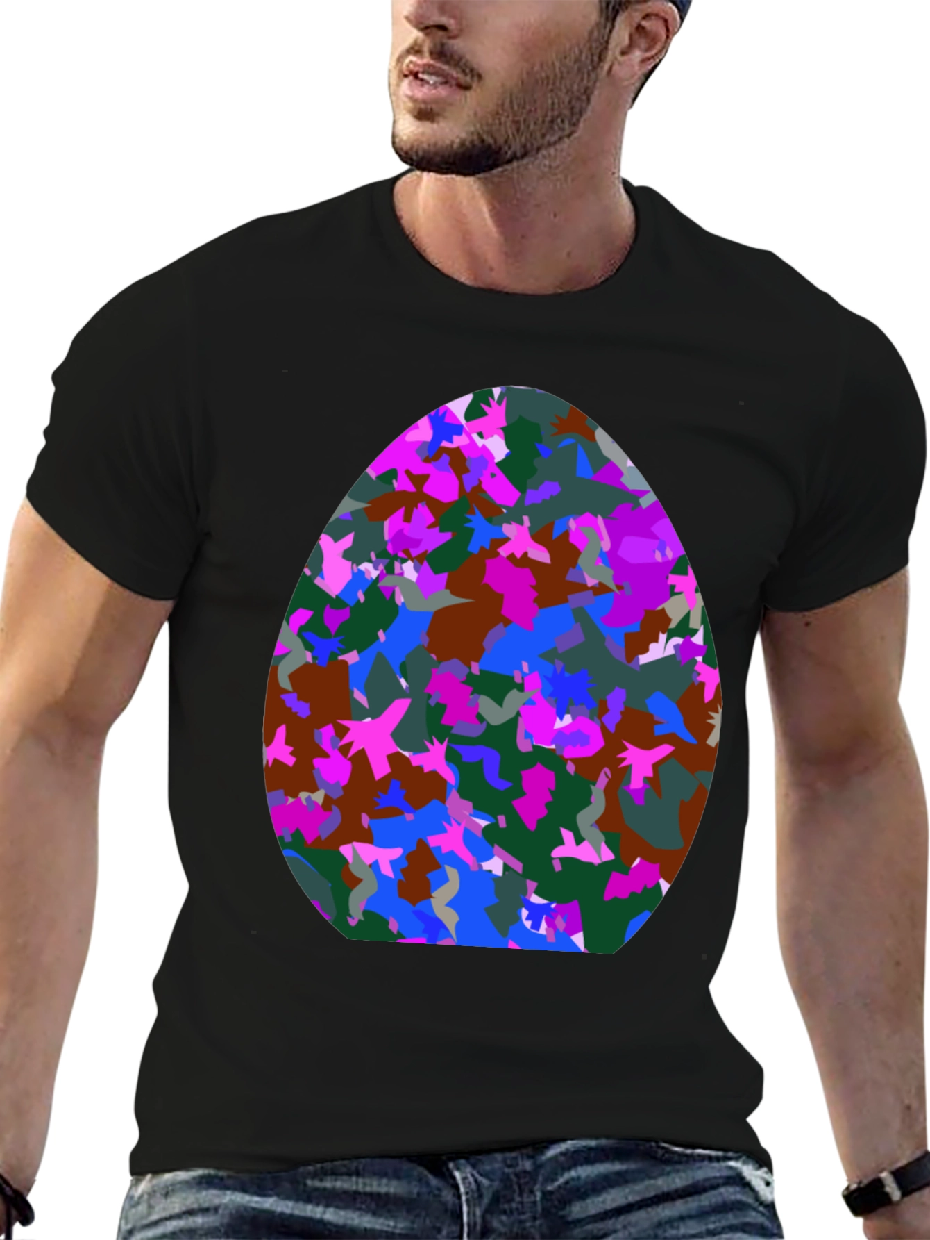 Abstract Egg Pattern Black T-Shirt