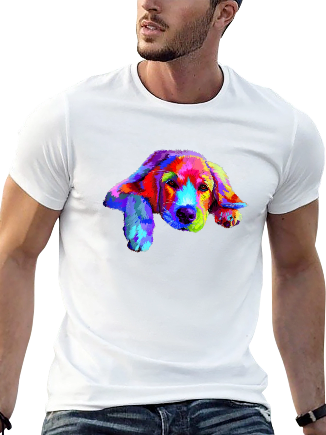 Rainbow Dog Print Black T-Shirt