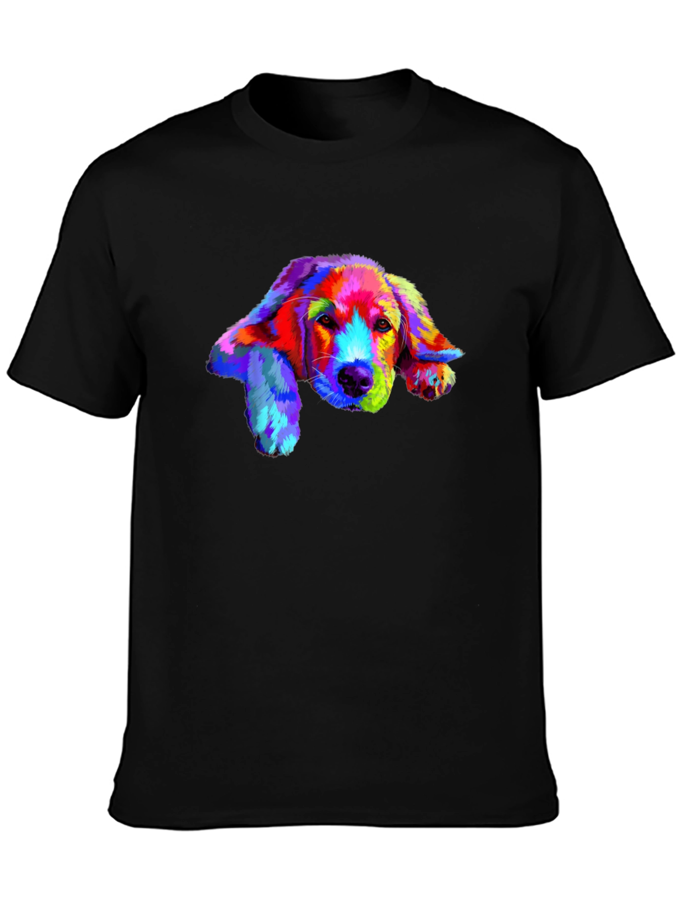 Rainbow Dog Print Black T-Shirt
