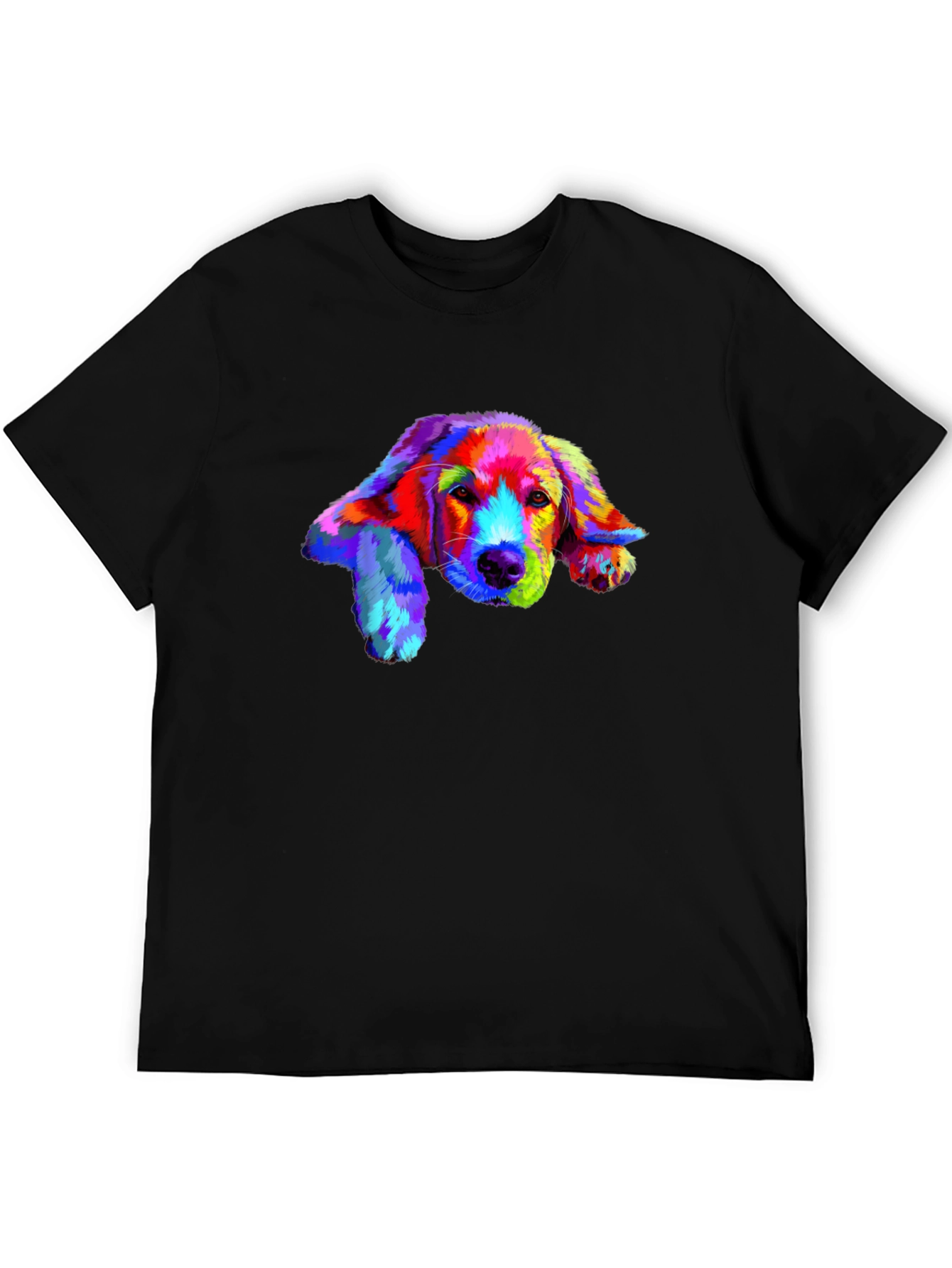 Rainbow Dog Print Black T-Shirt