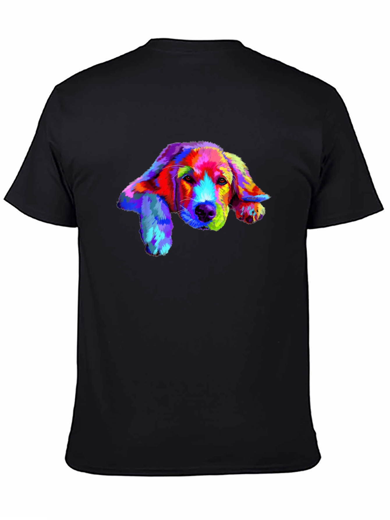 Rainbow Dog Print Black T-Shirt
