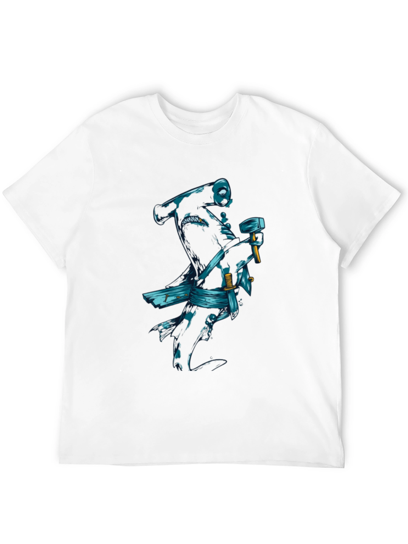 Black T-Shirt with Samurai Shark Graphic
