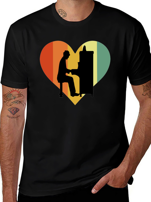 Retro Heart Piano Player Graphic T-Shirt