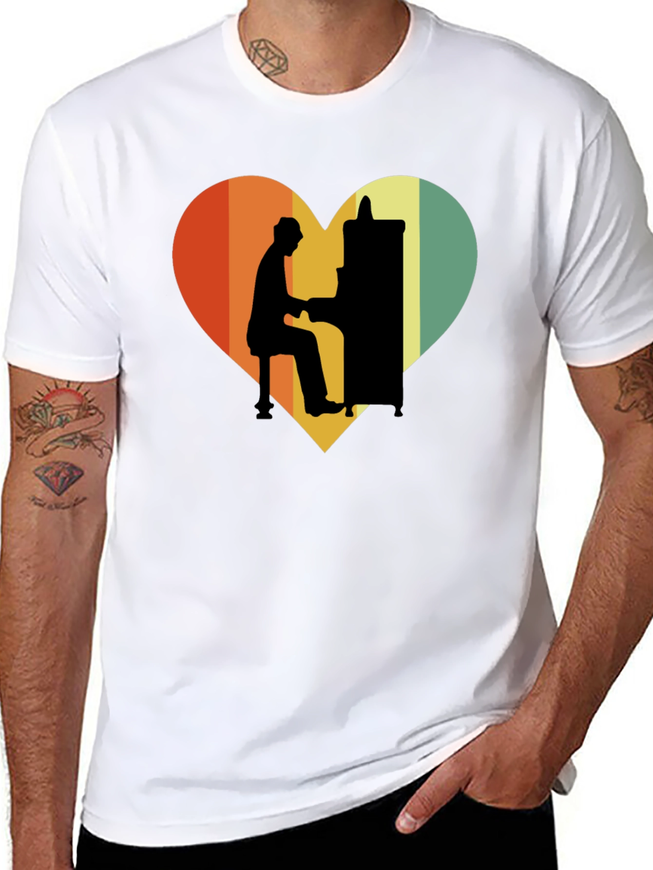 Retro Heart Piano Player Graphic T-Shirt
