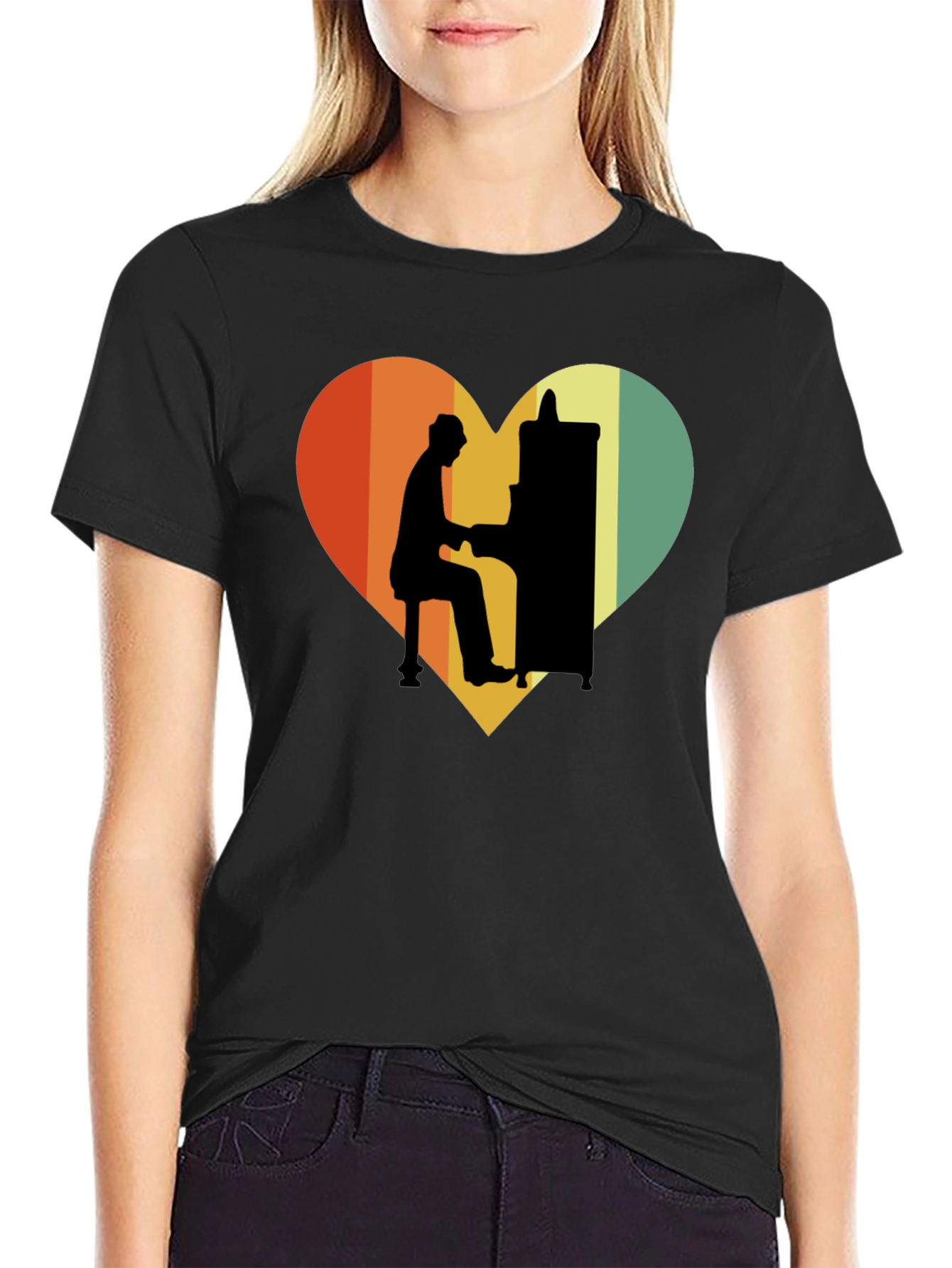 Retro Heart Piano Player Graphic T-Shirt