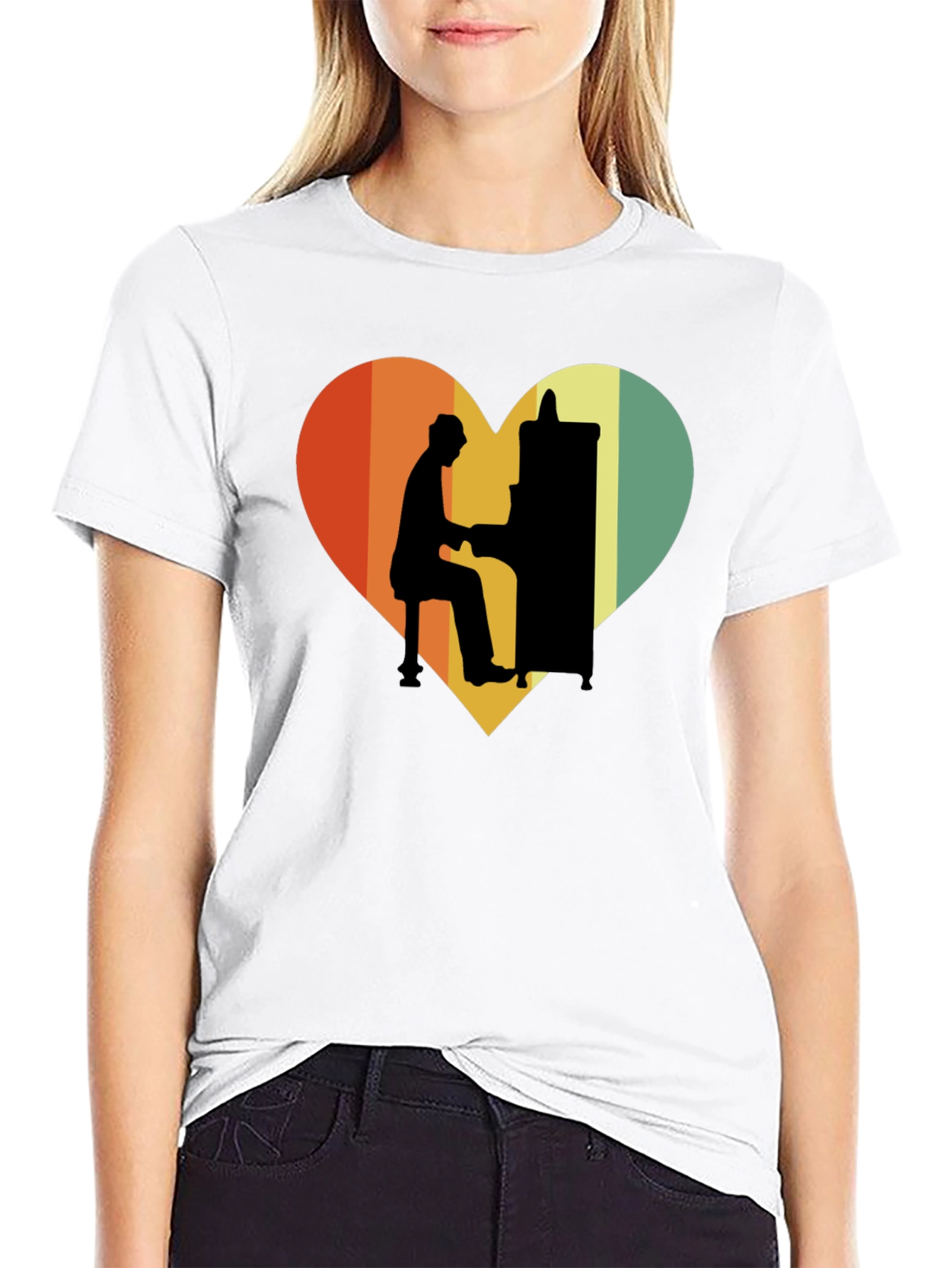 Retro Heart Piano Player Graphic T-Shirt