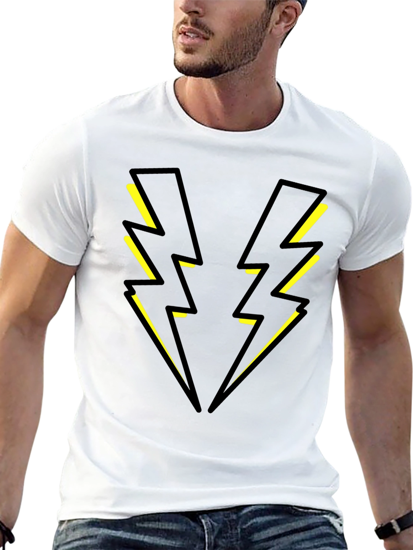 Black T-Shirt with Yellow Lightning Bolt Design