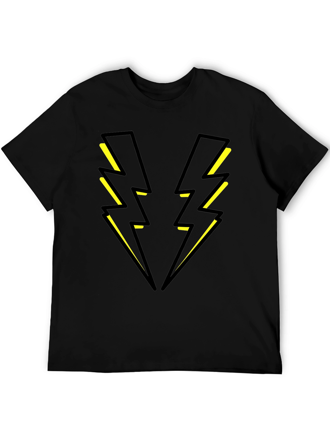 Black T-Shirt with Yellow Lightning Bolt Design