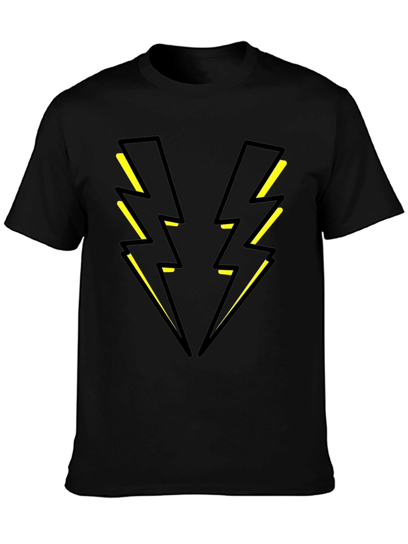 Black T-Shirt with Yellow Lightning Bolt Design