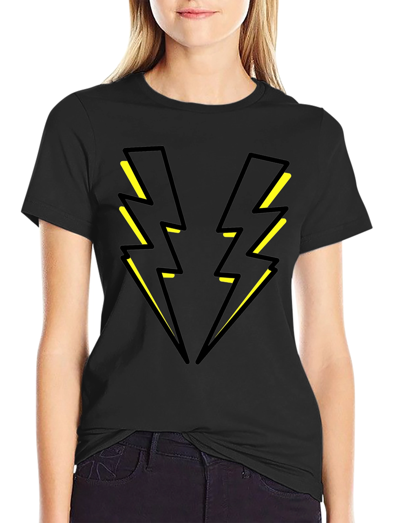 Black T-Shirt with Yellow Lightning Bolt Design