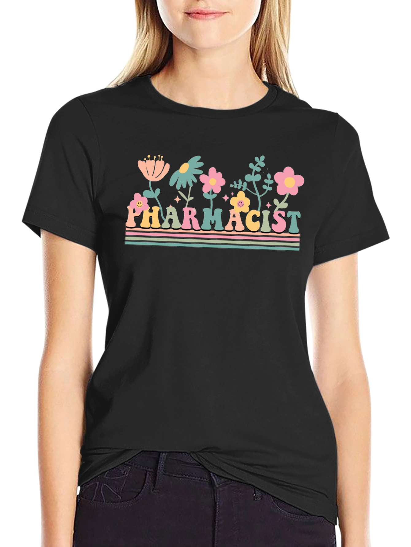 Floral Pharmacist Graphic Tee - Unisex Black T-Shirt