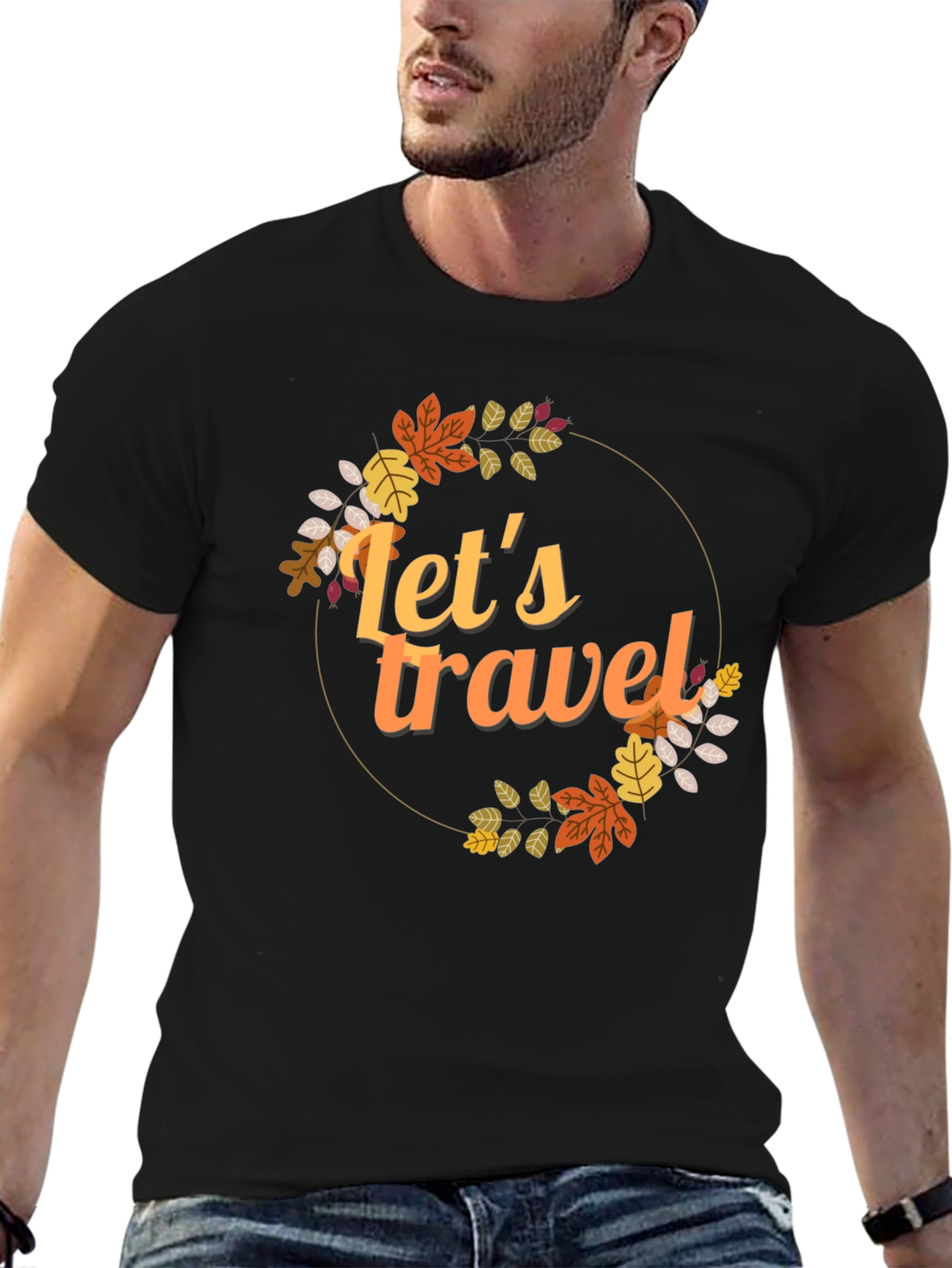 Lets Travel Fall Leaves Graphic Tee - Black