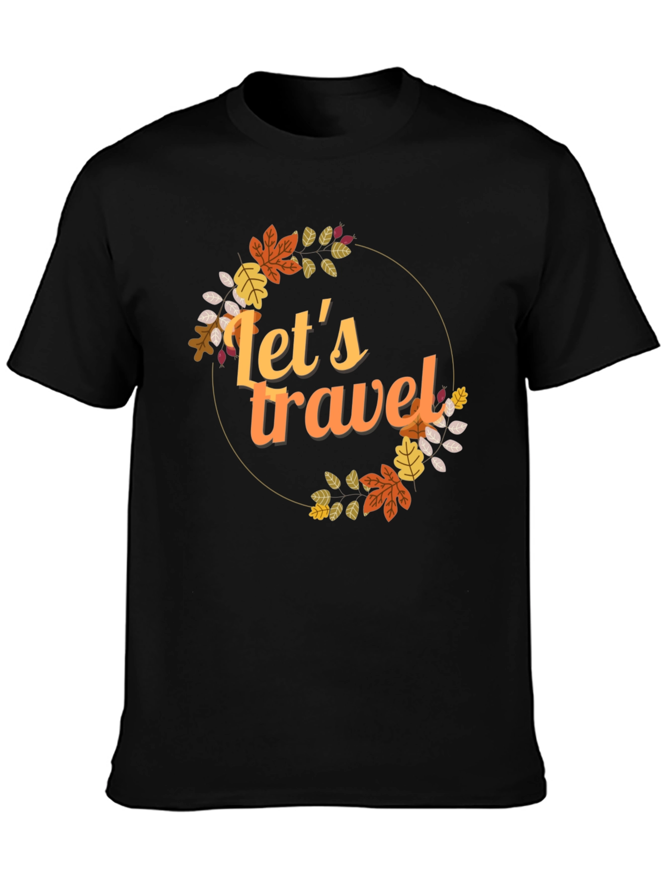 Lets Travel Fall Leaves Graphic Tee - Black