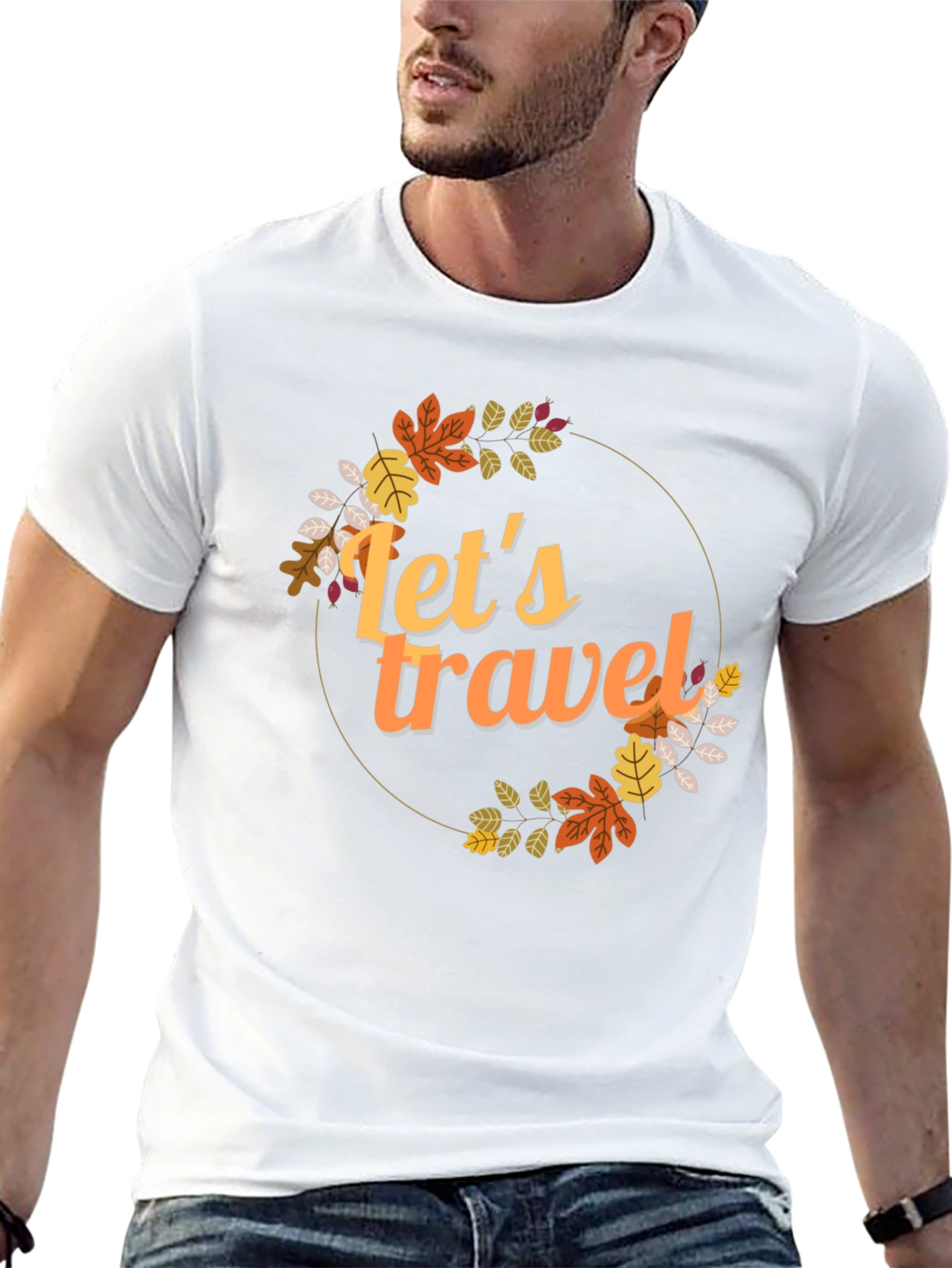 Lets Travel Fall Leaves Graphic Tee - Black