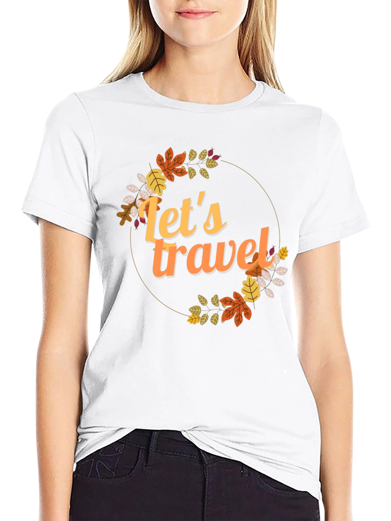Lets Travel Fall Leaves Graphic Tee - Black