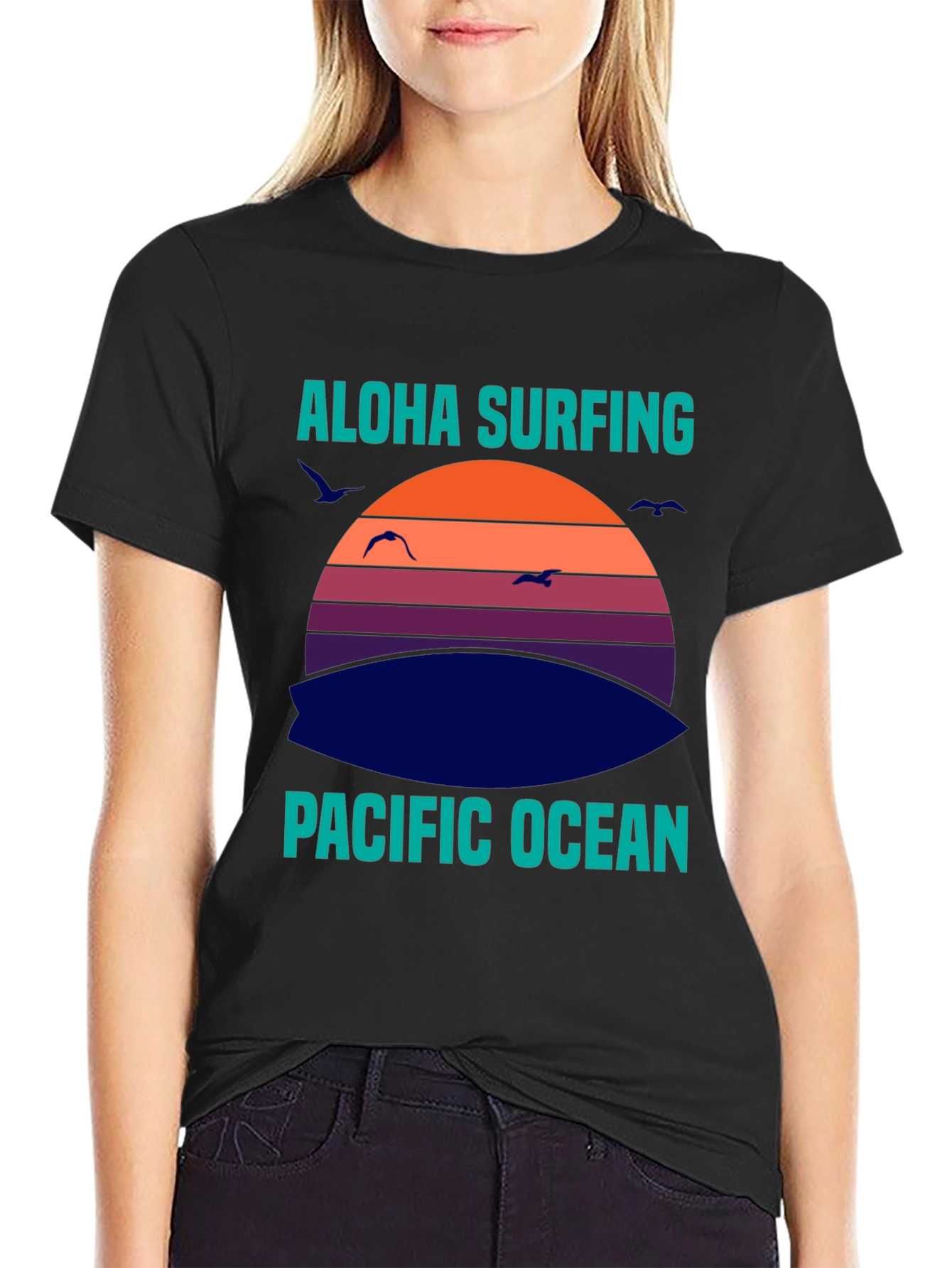Aloha Surfing Pacific Ocean Graphic T-Shirt