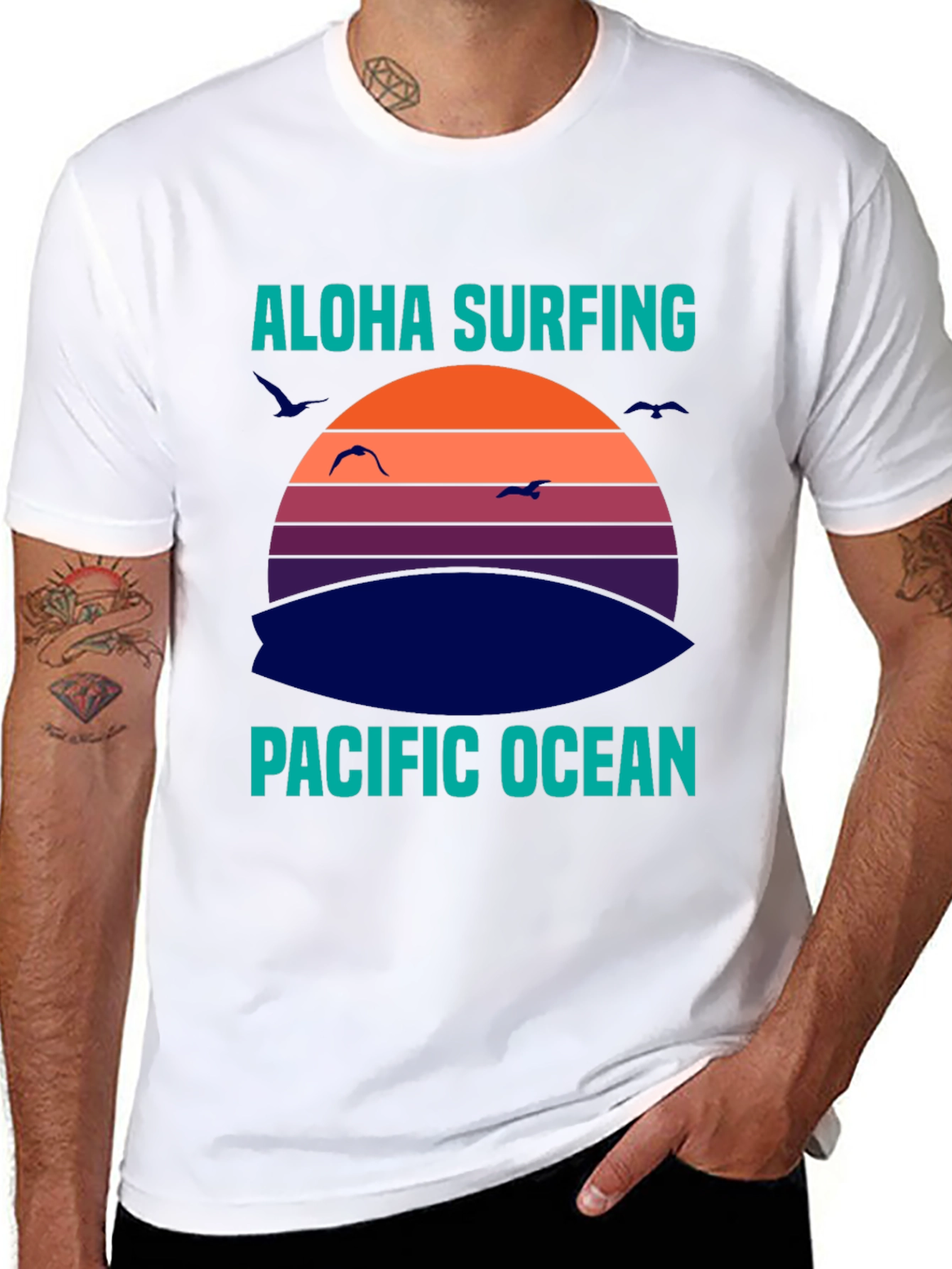 Aloha Surfing Pacific Ocean Graphic T-Shirt