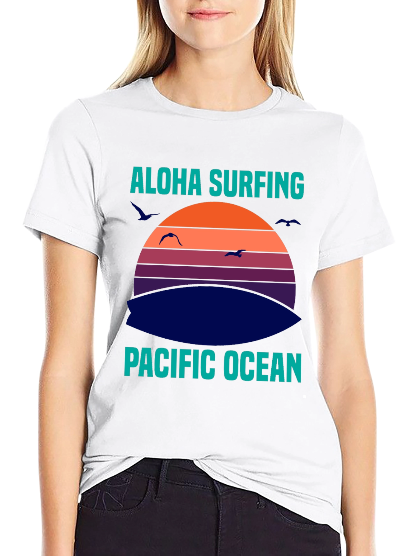 Aloha Surfing Pacific Ocean Graphic T-Shirt