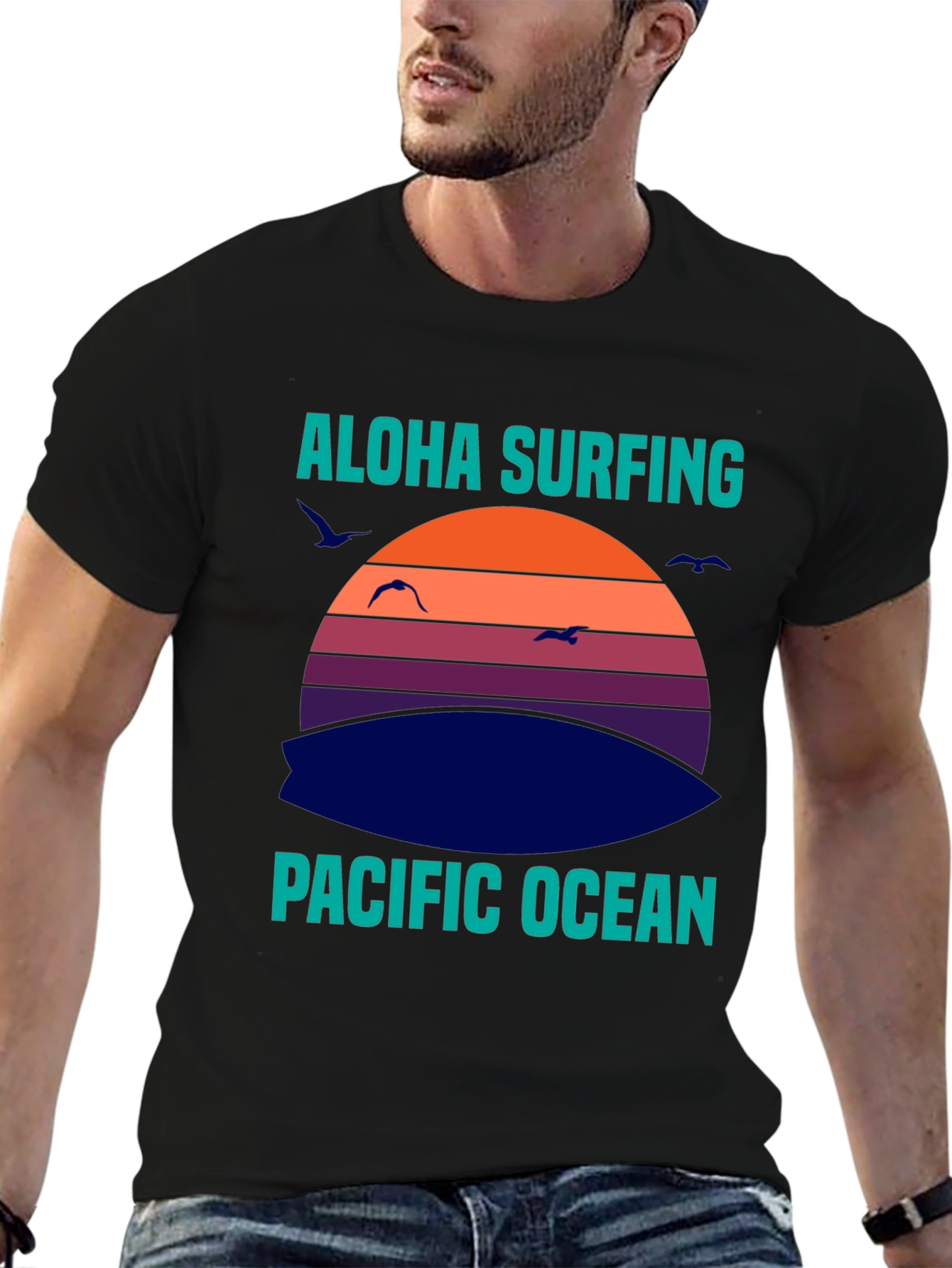 Aloha Surfing Pacific Ocean Graphic T-Shirt