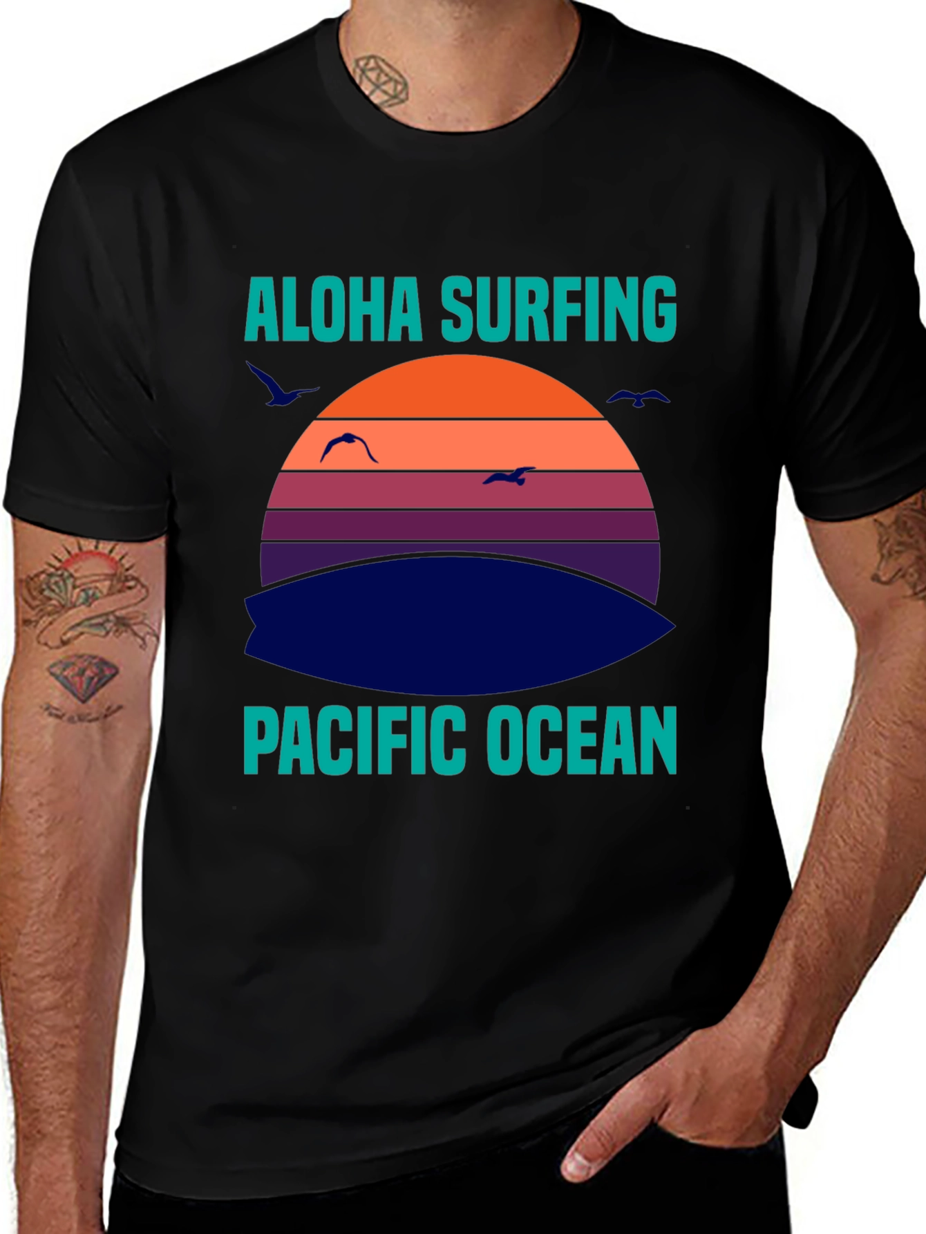 Aloha Surfing Pacific Ocean Graphic T-Shirt