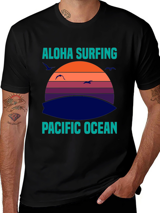 Aloha Surfing Pacific Ocean Graphic T-Shirt