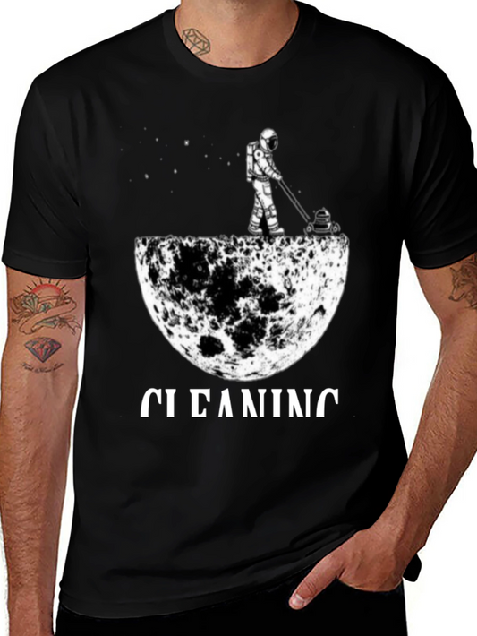 Astronaut Moon Cleaning T-Shirt - Unique Graphic Tee