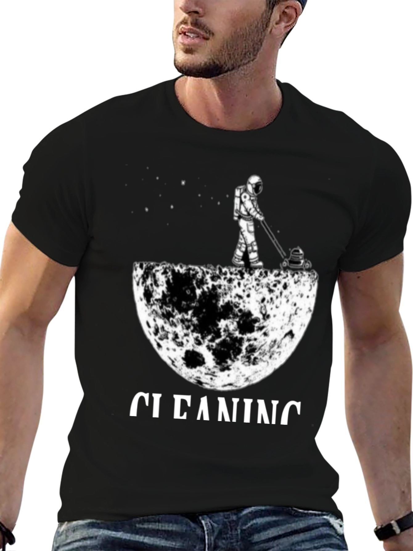 Astronaut Moon Cleaning T-Shirt - Unique Graphic Tee