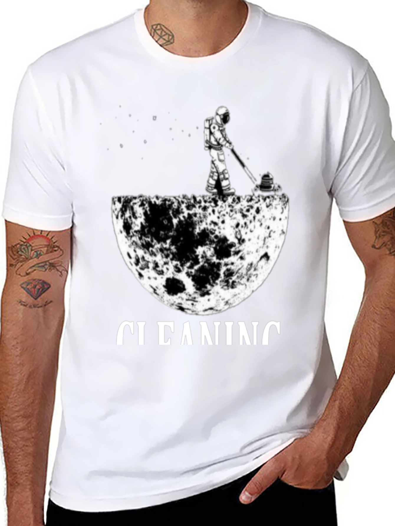 Astronaut Moon Cleaning T-Shirt - Unique Graphic Tee