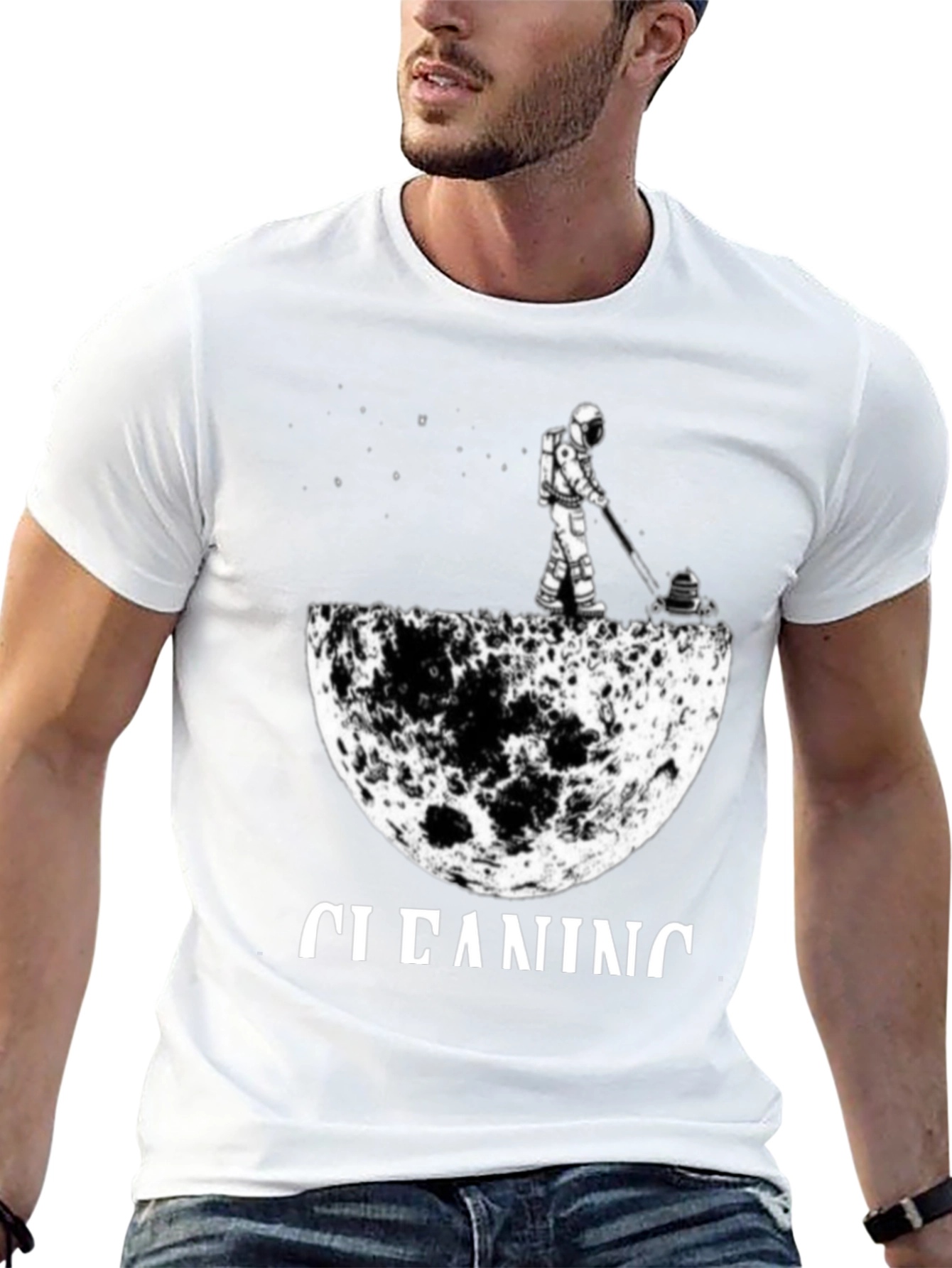 Astronaut Moon Cleaning T-Shirt - Unique Graphic Tee