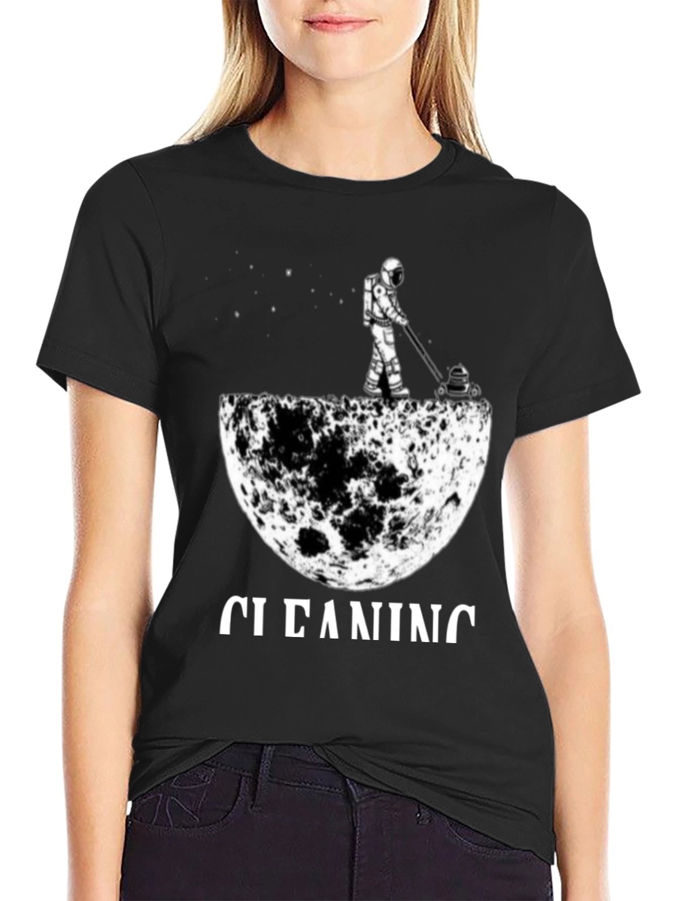 Astronaut Moon Cleaning T-Shirt - Unique Graphic Tee
