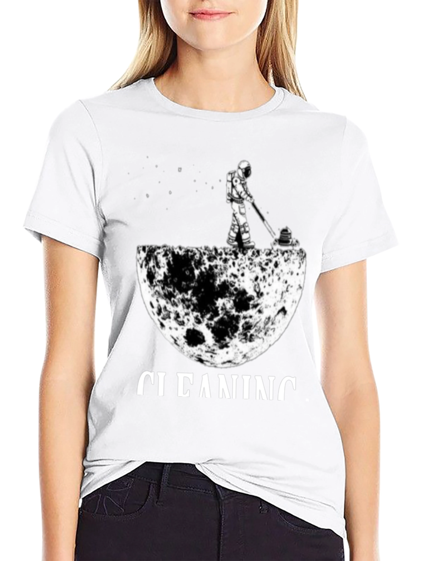 Astronaut Moon Cleaning T-Shirt - Unique Graphic Tee